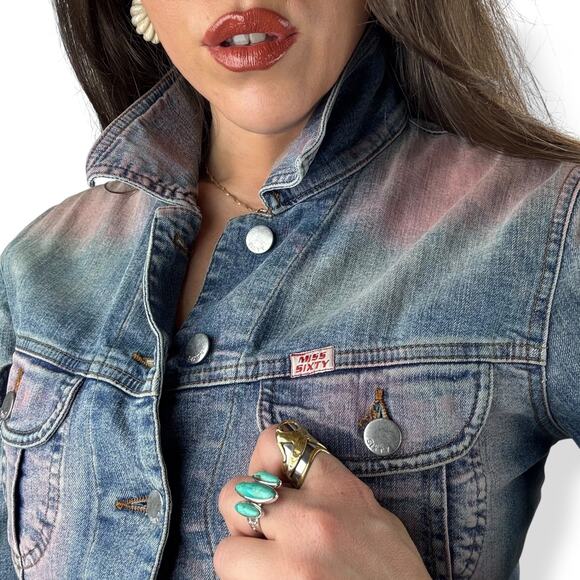 90's MISS SIXTY ITALY fitted pink wash denim jacket - Picture 4 of 16